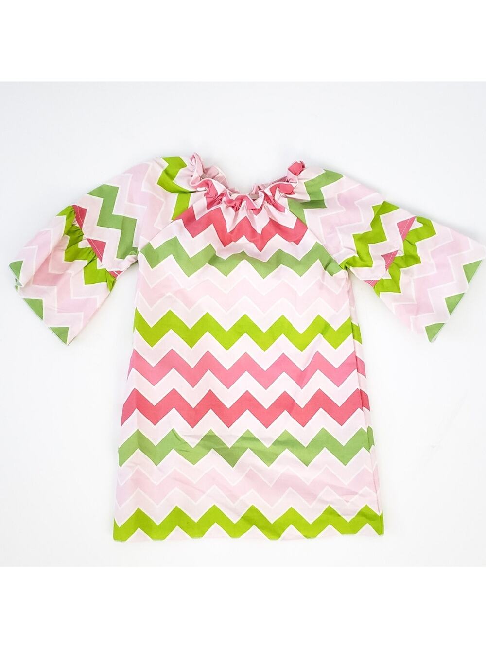 Lolly Wolly Doodle Girls Chevron Pink, Green Dress Sz 2 Toddler Spring Summer